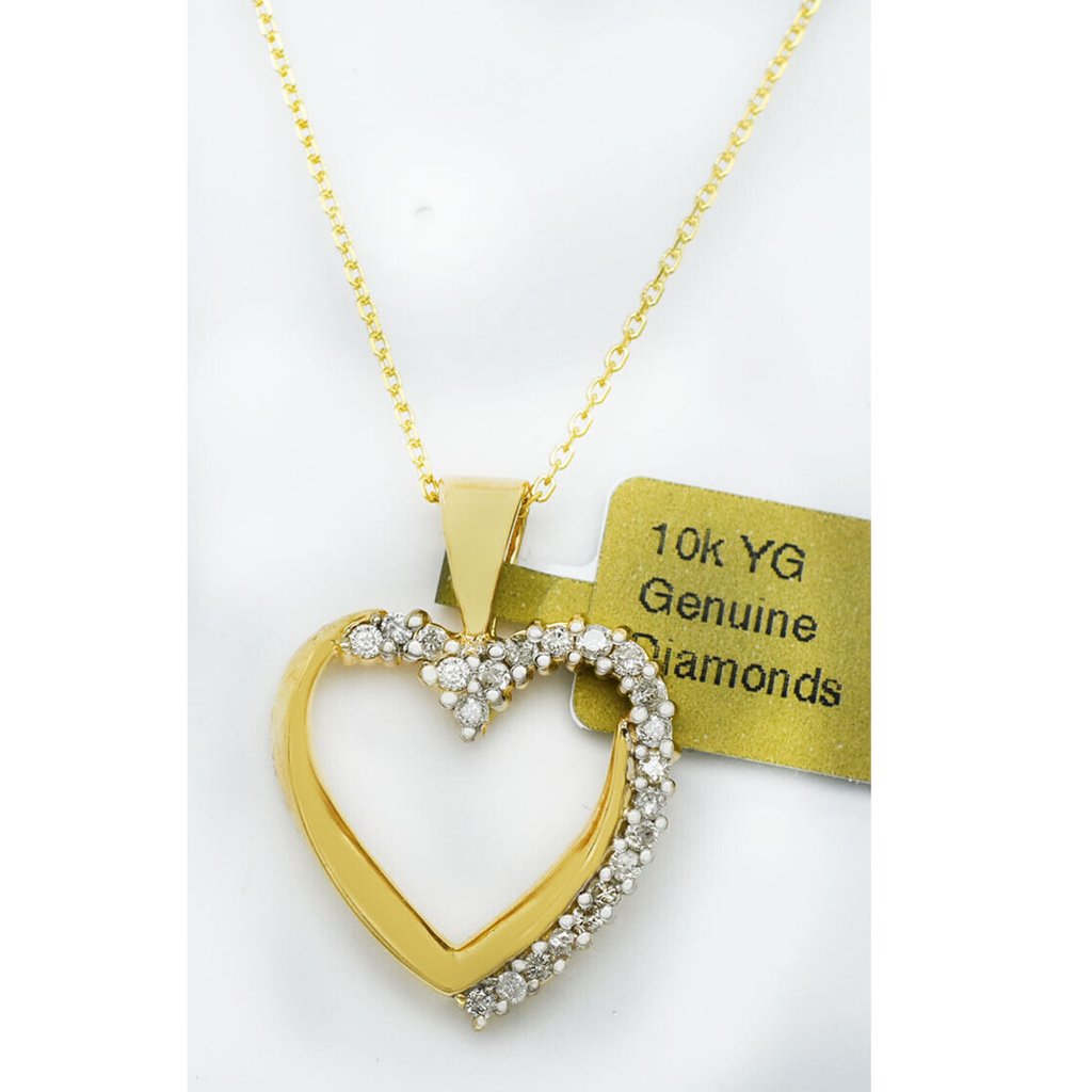 Genuine 0.55 Cts Diamond Heart Pendant 10k Gold